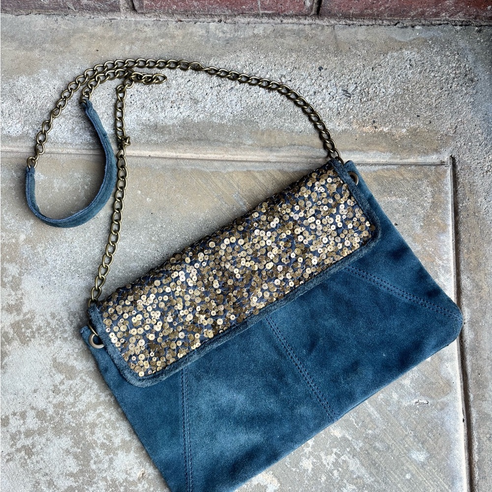 Promod Teal and Bronze Sequin Crossbody Bag